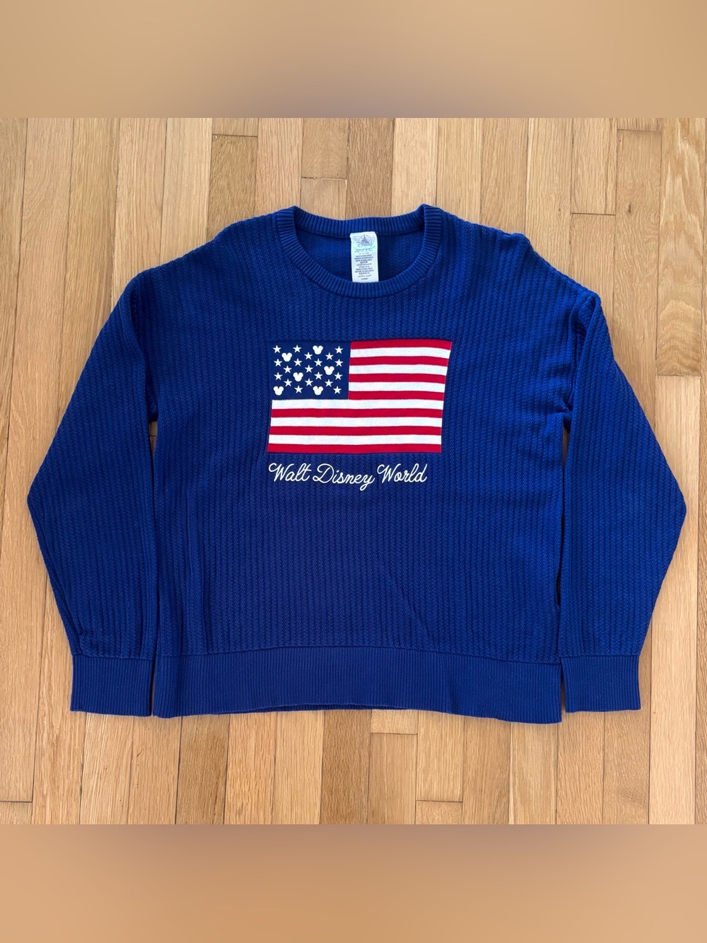 Disney Celebrates America Mickey Mouse US Flag Knit Sweater Women L WDW 250th